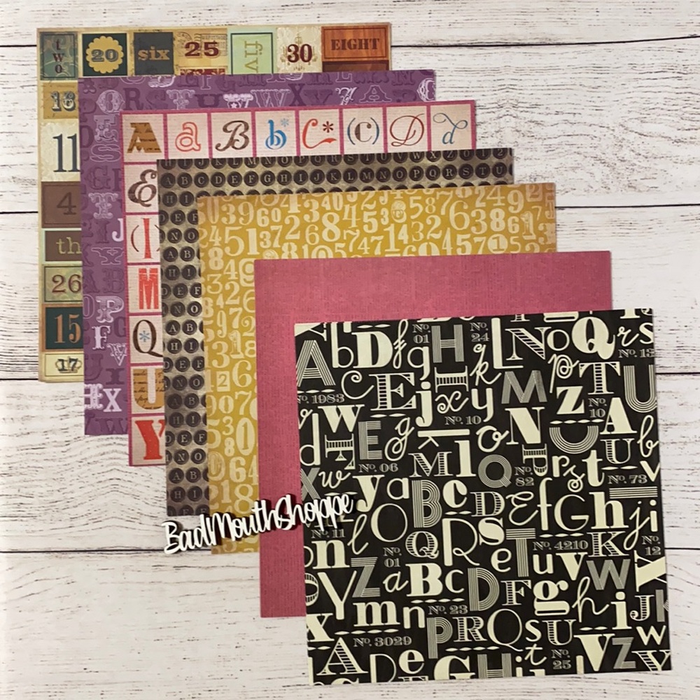 12x12 Scrapbook Paper Lot School Writing Alphabet Letters Numbers Monogram 33